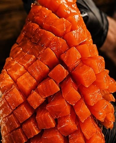 Yukola-Lachs in der Hand